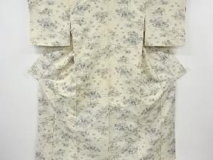 アンティーク　観世水に草花模様織り出し手織り節紬着物